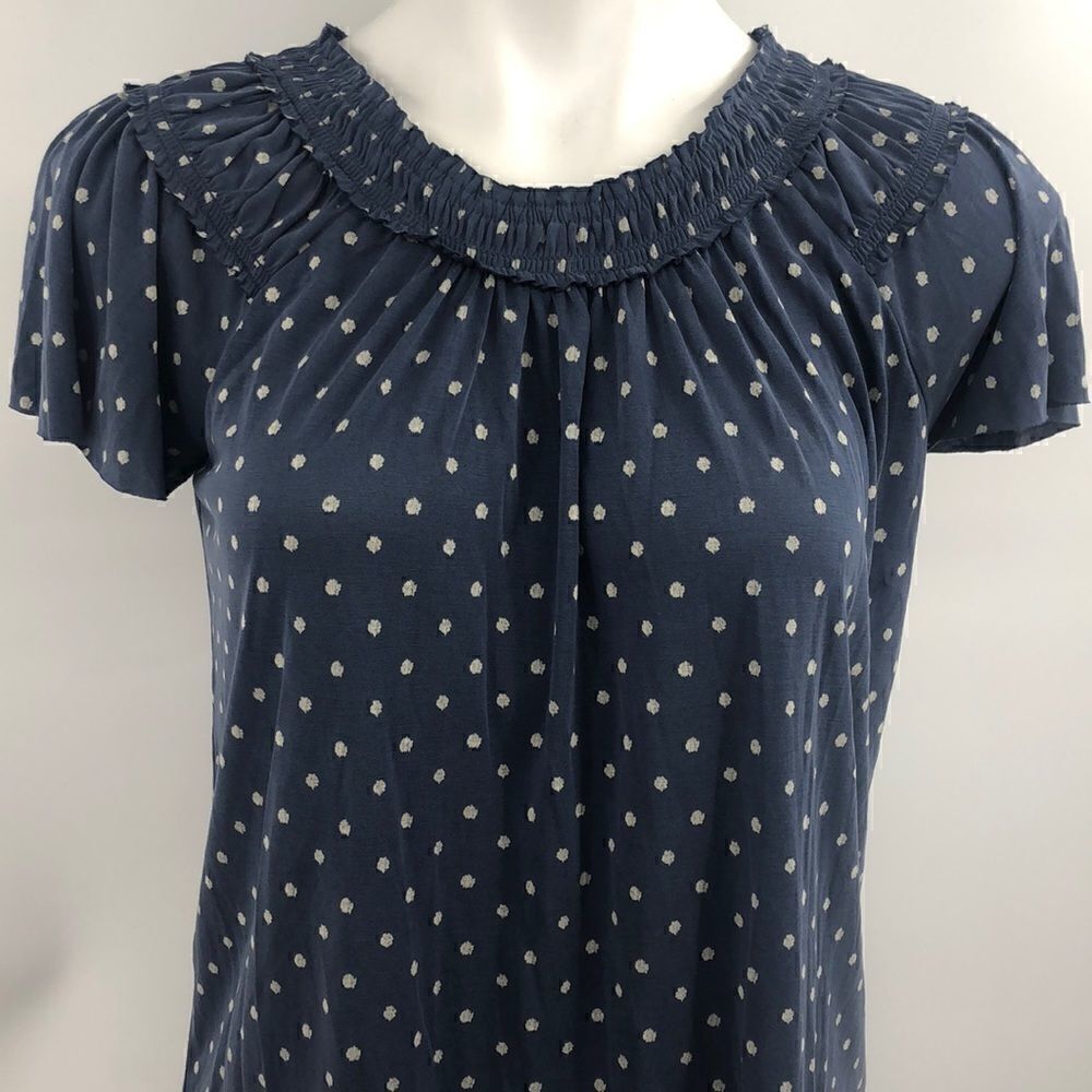 Lucky Brand blue white rounded neckline blouse